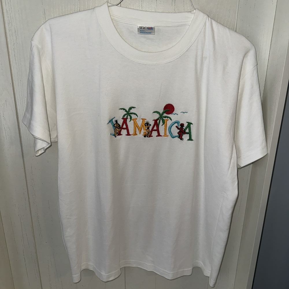 Island Tees Mens Jamaica Embroidered Shirt Vintage White